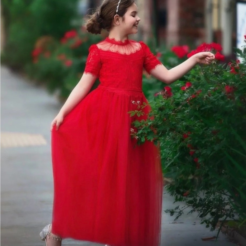 Charming Harmony red Lace Kids Dress
